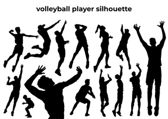 volleyball silhouettes collection. Silhouette of a person playing volleyball. Set of volleyball player vector file. volleyball game. volleyball smashes. beach volleyball.