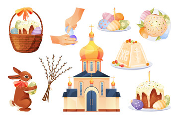 Set of isolated easter icons for religion holiday