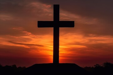 The cross with the sun behind, landscape. Generative AI