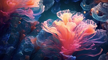 Fototapeta na wymiar Wallpaper, Colorful abstract - Ethereal Aquatic Dreamscape: Abstract Underwater Ballet 