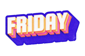 Word Friday paper cut-out in retro three-dimensional lettering style isolated on transparent background