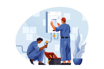 Boiler repair or heater install, vector image