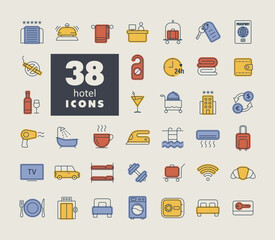 Hotel vector flat isolated sign icon set