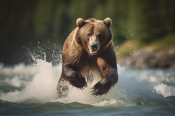 the bear is looking for fish in the river
