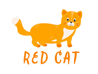 Logo design for pet store, cute cartoon red cat. Vector illustration