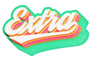 Word Extra paper cut-out in retro three-dimensional script lettering style isolated on transparent background