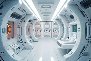 Exploring the Futuristic White Space Laboratory: A Look Inside a Spaceship Room: Generative AI