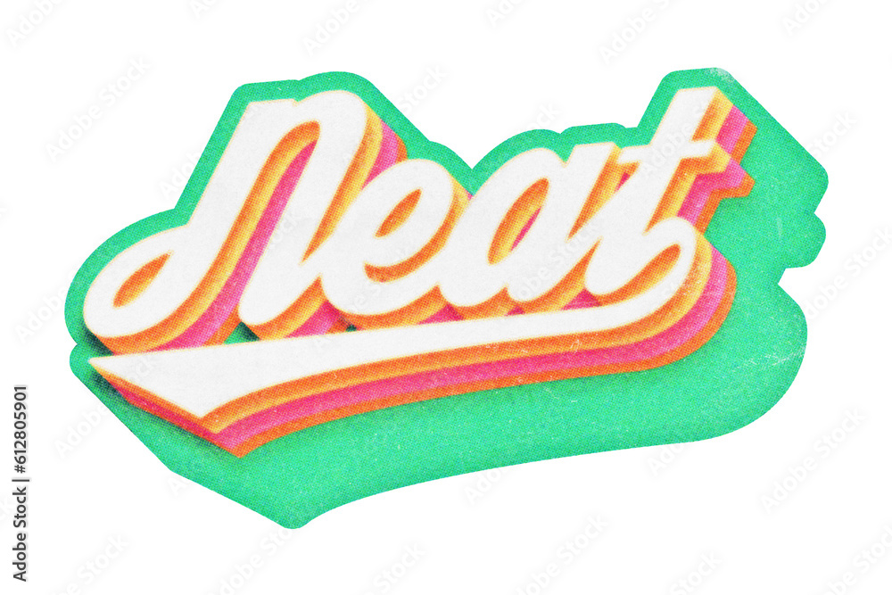 Poster word neat paper cut-out in retro three-dimensional script lettering style isolated on transparent ba