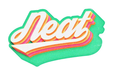 Word Neat paper cut-out in retro three-dimensional script lettering style isolated on transparent background