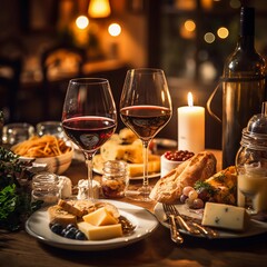 Obraz premium glass of wine and snacks made with generative AI 