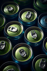 beer can and soda top view, generative AI - obrazy, fototapety, plakaty