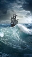 Obraz premium boat on the high seas, generative AI