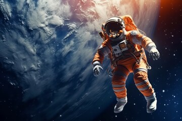 Astronaut admiring the beauty of earth while floating in space. Generative AI