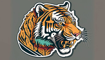 Vintage Tiger Doodle Sticker - Generative AI technology
