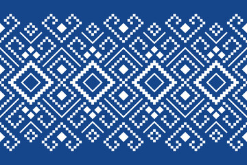 Indigo navy blue geometric traditional ethnic pattern Ikat seamless pattern border abstract design for fabric print cloth dress carpet curtains and sarong Aztec African Indian Indonesian 