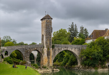 Pont Vieux, bridge in Orthez, New Aquitaine, Departement Pyrenees Atlantiques, France