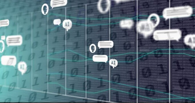 Animation of ai data, chat and icons and binary coding