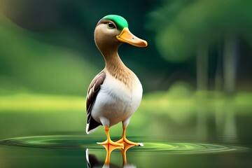 Naklejka na ściany i meble A young cute little mallard duck. Isolated. (AI-generated fictional illustration)