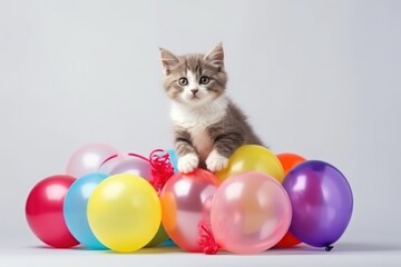 Fototapeta na wymiar kitten with balloons, ai generative