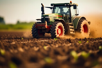 Obraz premium Farmer using tractor works on agricultural field. Generative AI