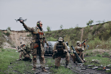 Fototapeta premium A group of Ukrainian Air Intelligence training at range