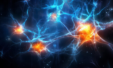 Naklejka na ściany i meble Neurological Medicine - New Neuron in the Brain. generative AI,