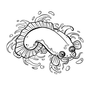 recommend clip art: cartoon catfish tattoo line drawing water waves.