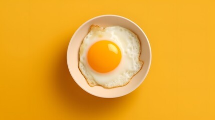 fried egg on a plain yellow background, in the style of appetizing breakfast scenes. Generative AI