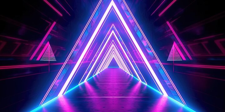 abstract futuristic geometric tunnel portal with pink blue glowing neon moving high speed wave lines and bokeh lights. Data transfer concept Fantastic wallpaper, Ai Generative © AKKA