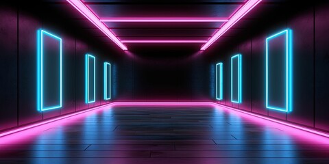 abstract futuristic geometric tunnel portal with pink blue glowing neon moving high speed wave lines and bokeh lights. Data transfer concept Fantastic wallpaper, Ai Generative