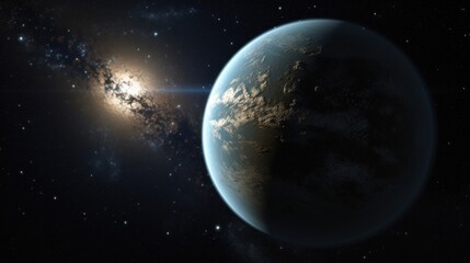 Fototapeta na wymiar Kepler-438b in a Starry Space. Kepler. Galaxy. Planets. Made With Generative AI.