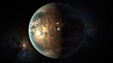 Fototapeta na wymiar Kepler-438b in a Starry Space. Kepler. Galaxy. Planets. Made With Generative AI.