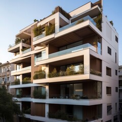  modern building with balconies, ai generative