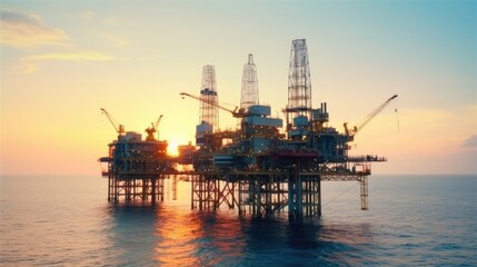 Fototapeta na wymiar Large offshore drilling oil rig plant. Generative AI