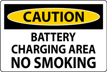 Caution Sign Battery Charging Area, No Smoking