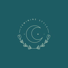 flower minimal luxury bouquet wedding boho botanical logo design vector graphic illustration