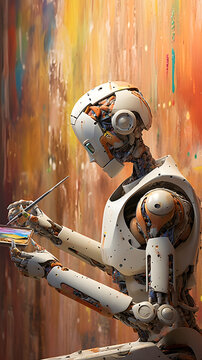 robot painting a picture, painting a work of art, generative ai
