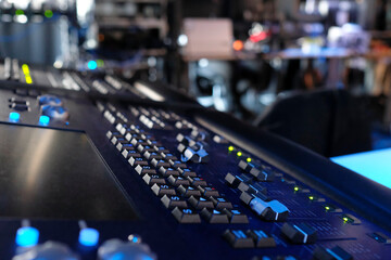 Fototapeta na wymiar Audio equipment backstage in a TV studio