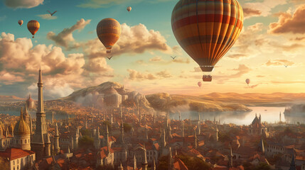 City with a hot air balloon