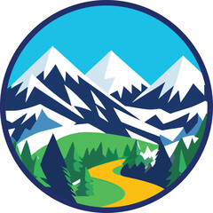 Mountain Scanery Round Logo Vector