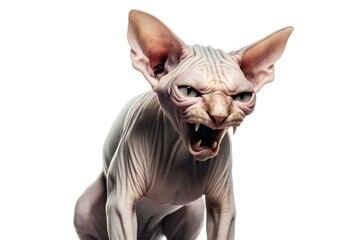 Angry screaming sphynx cat on white background Generative AI