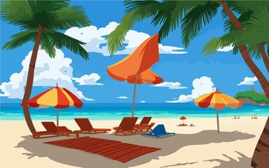 Leisure at Beach Scenery Vector