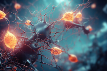 Neurons brain cell medical background. Generative AI - obrazy, fototapety, plakaty