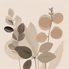 Neutral Botanical Japandi style shapes Organic Minimalist wallpaper in pastel colors background. AI generated