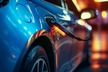 Plakat 電気自動車のバッテリーを充電するクローズアップ、新しい革新的な技術 EV 電気自動車GenerativeAI