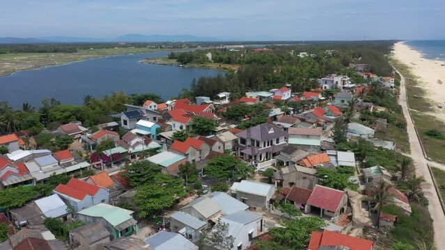 Aerial view of Tam Tien fish market, Quang Nam, Vietnam