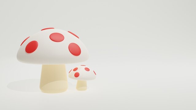 3D Illustration of a Mushrooms with Red Dots on a White Background