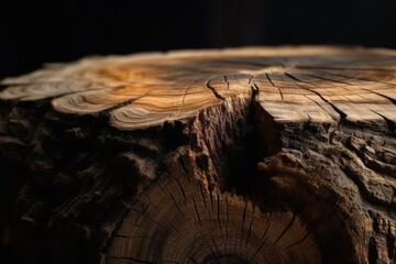 a close up of a tree stump with a black background, generative AI