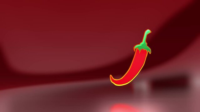 Red chili pepper pod neon signboard icon on pink background. Grocery, culinary products, seasoning and spice package, cooking book. Motion graphic animation. UHD 60 fps h264 444