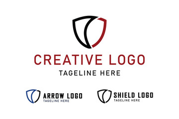 shield logo and arrow or spear head. icon related to protection, defense, strength. Simple vector design editable